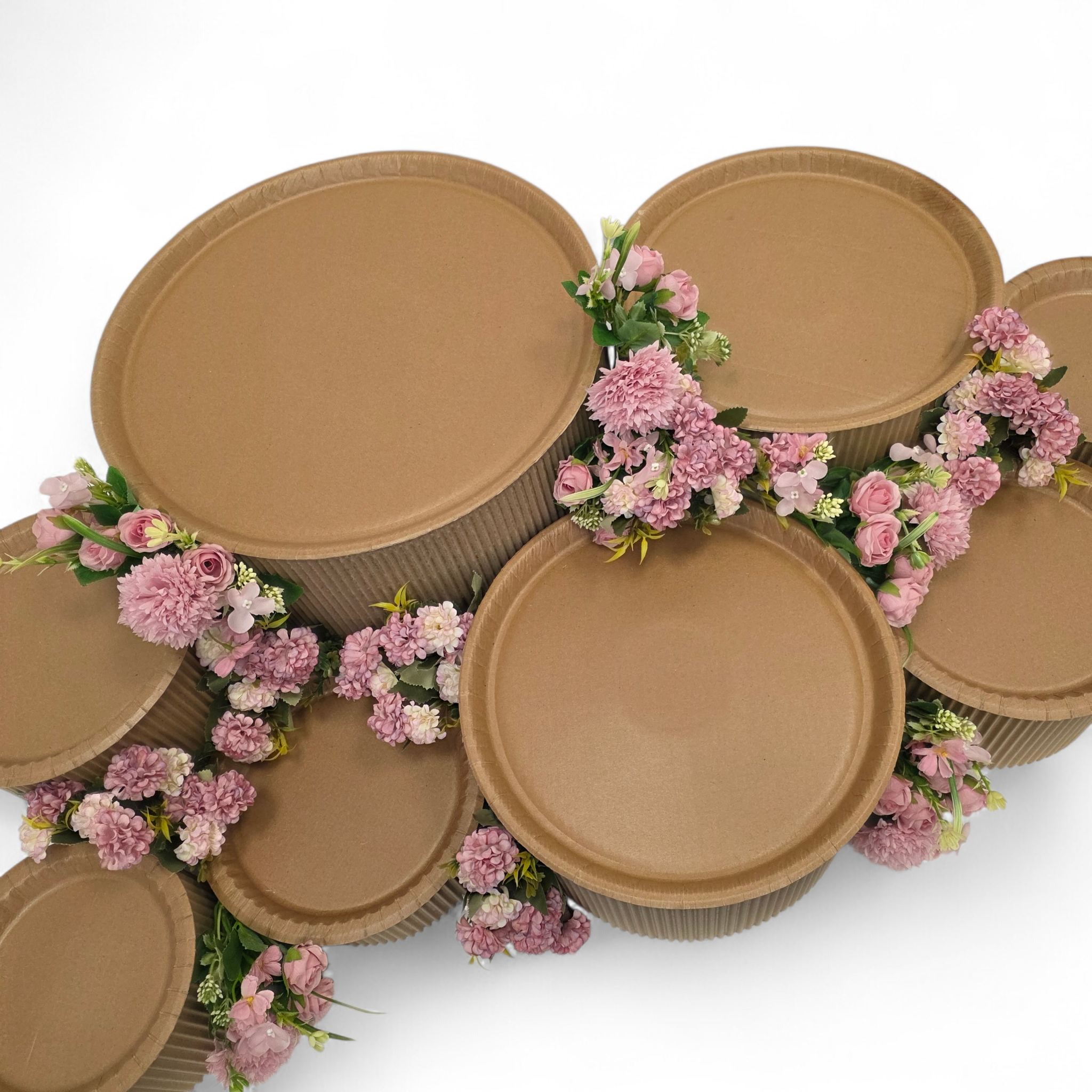 Grazing table kit with pink flower decorations top view