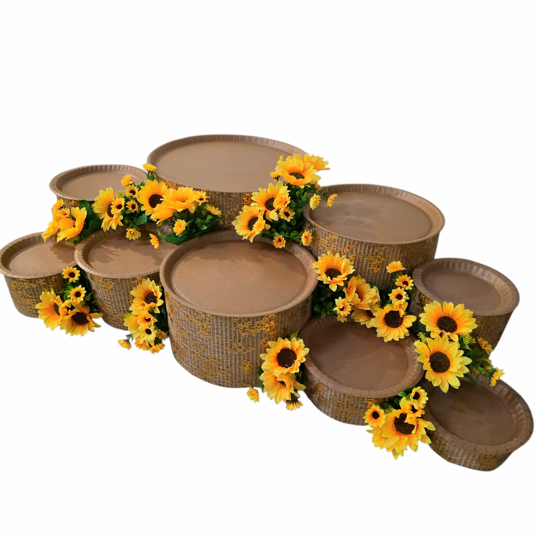 large grazing table kit setup with yellow sunflower decorations