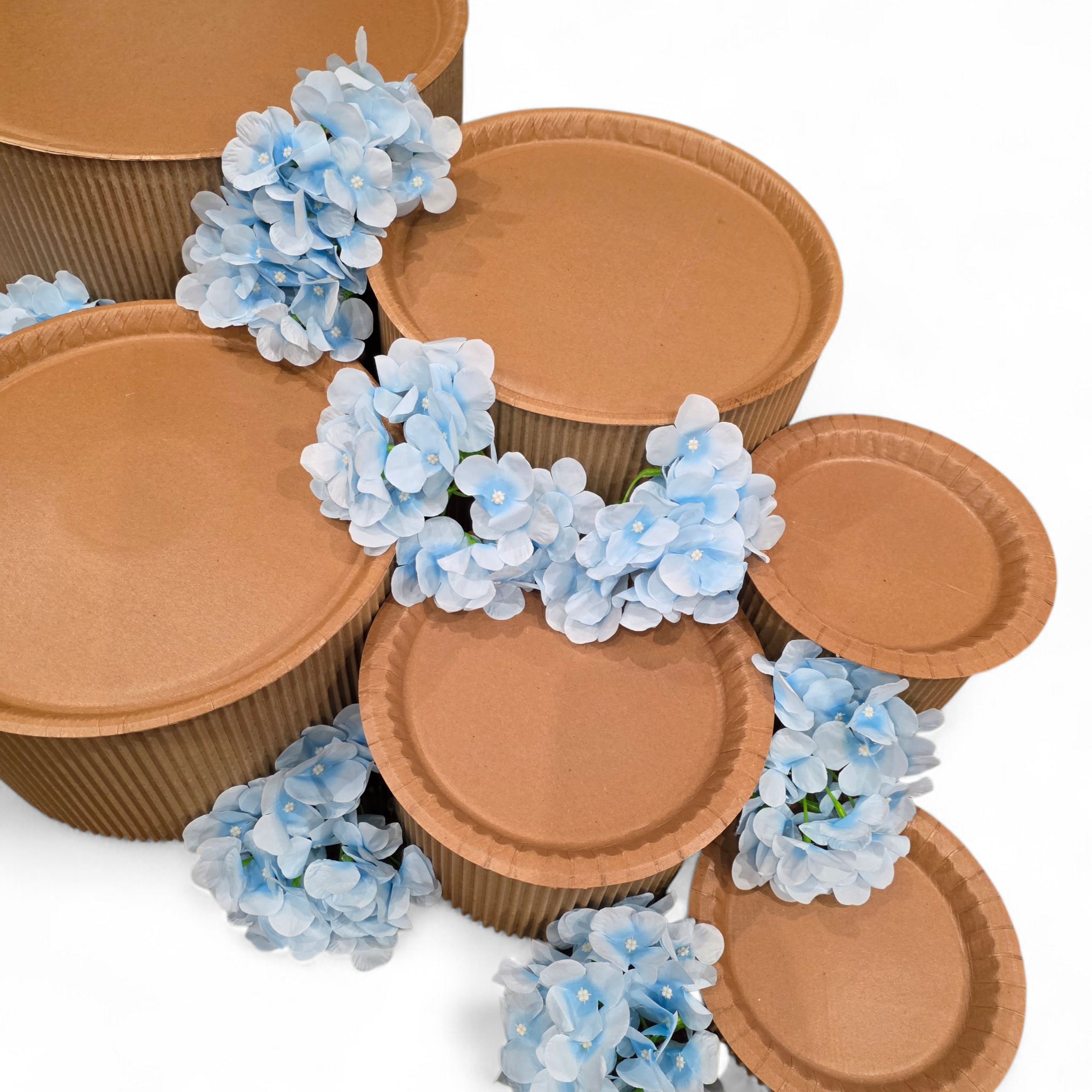 Grazing table kit with baby blue hydrangea flower decorations