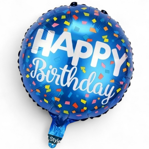 Blue balloon with Happy Birthday and confetti design