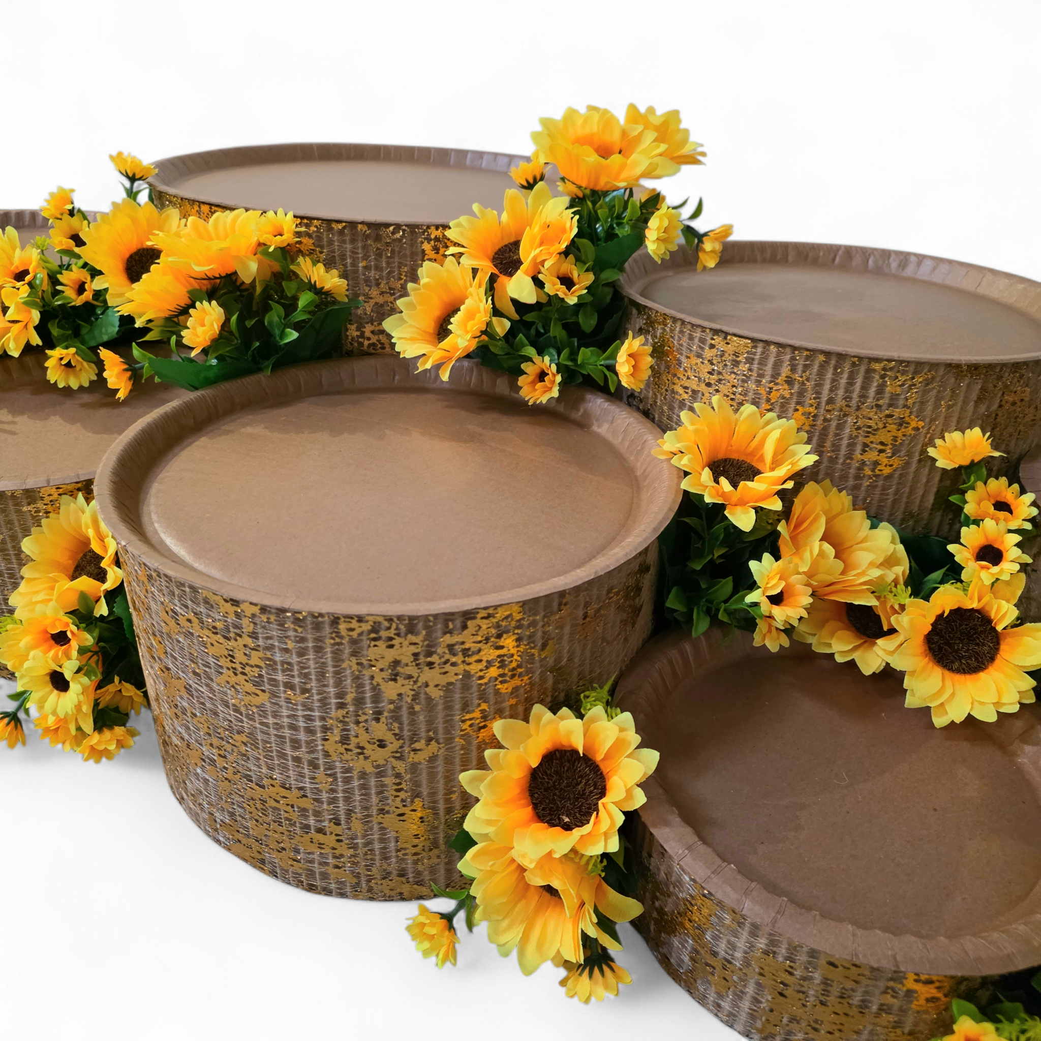 do it yourself disposable grazing table kit with bright yellow sunflower decorations