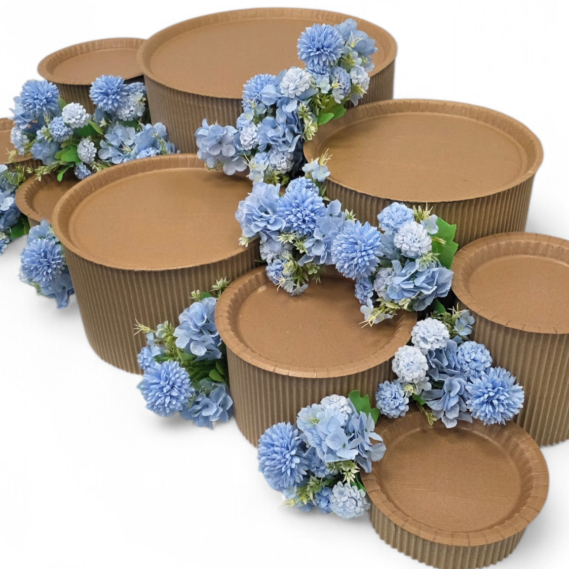 Grazing table kit with blue flowers arranged on a white background