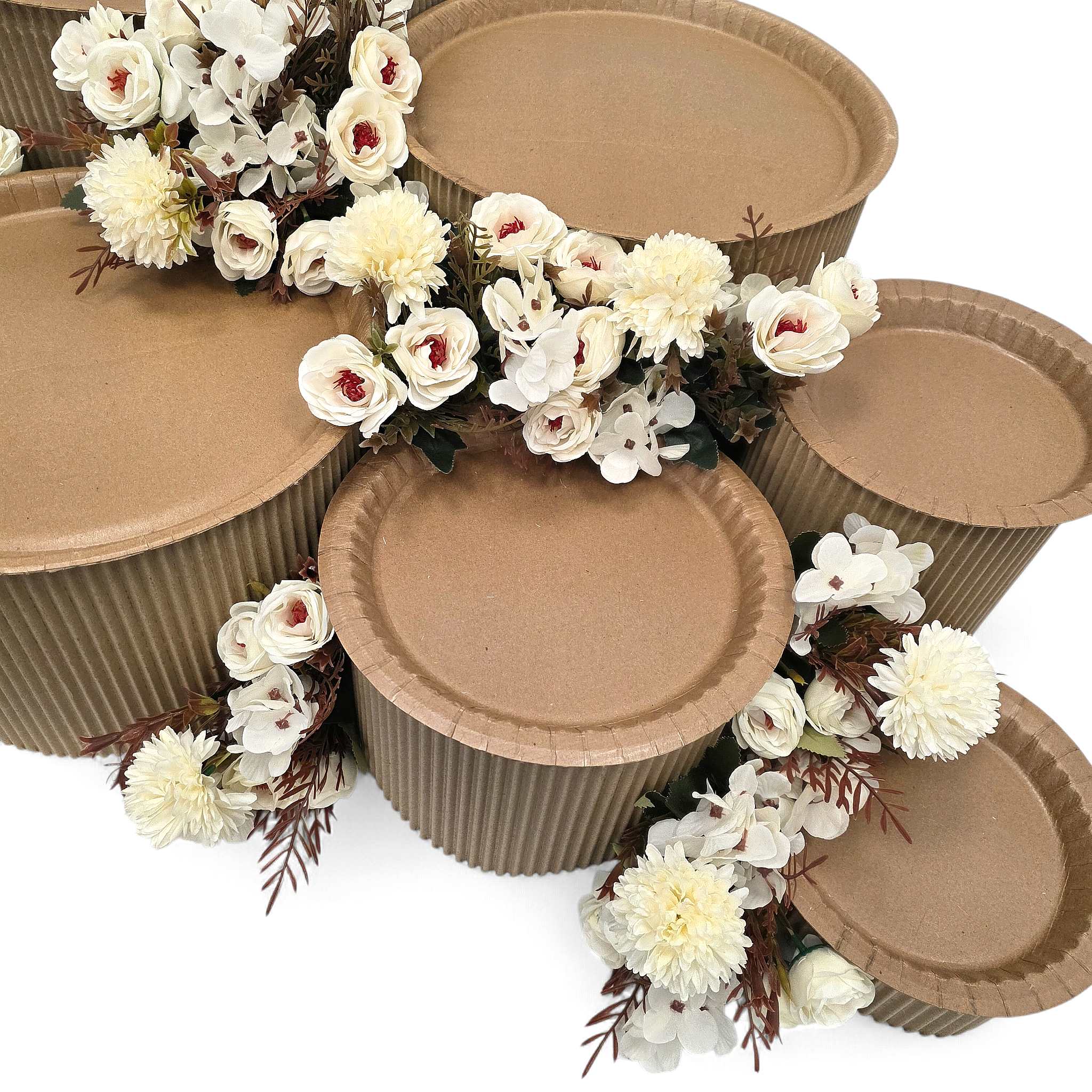 Grazing table kit with floral decorations on a white background