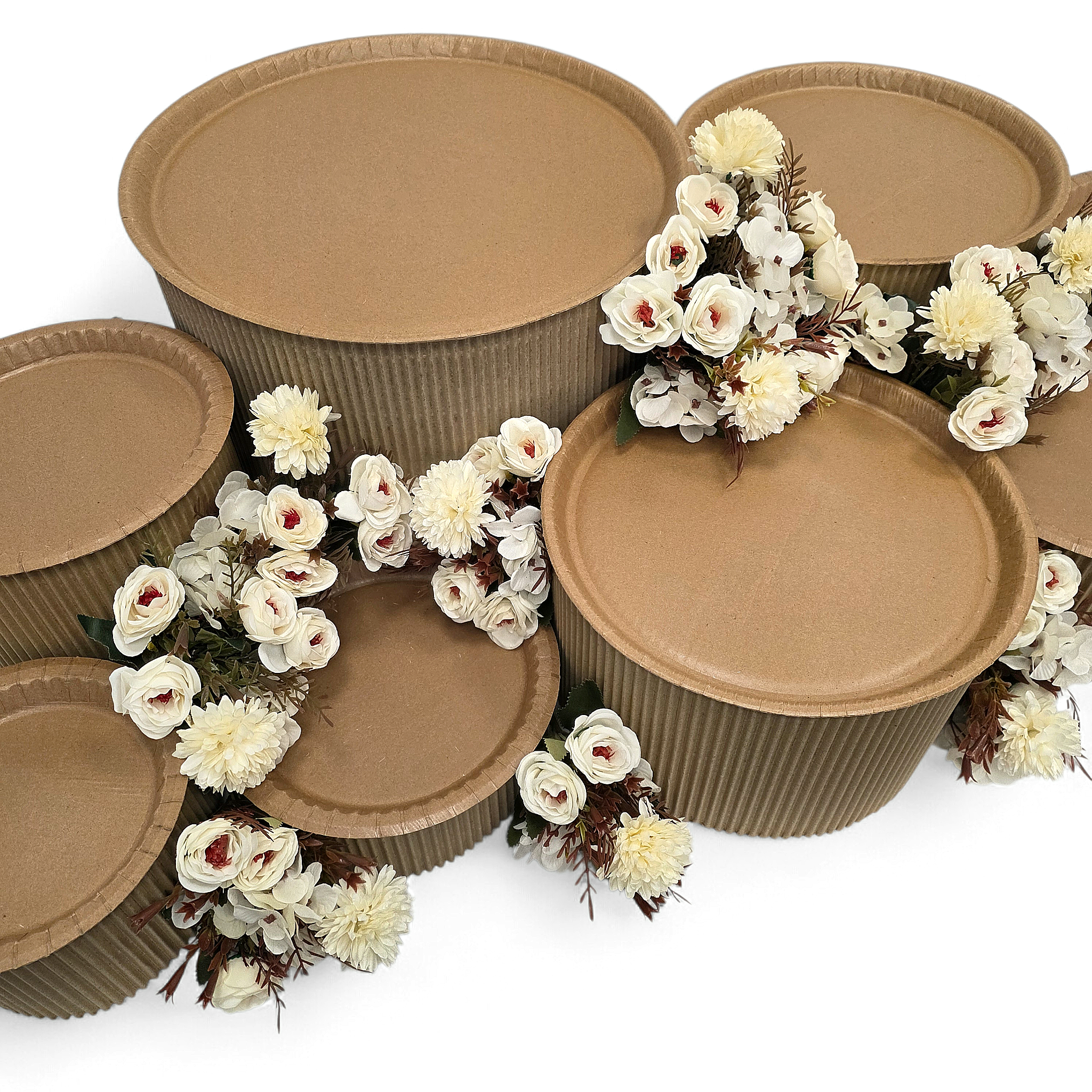 Grazing table kit top view with ivory flower decorations