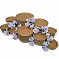 Disposable grazing table kit set up with beautiful purple flower decorations