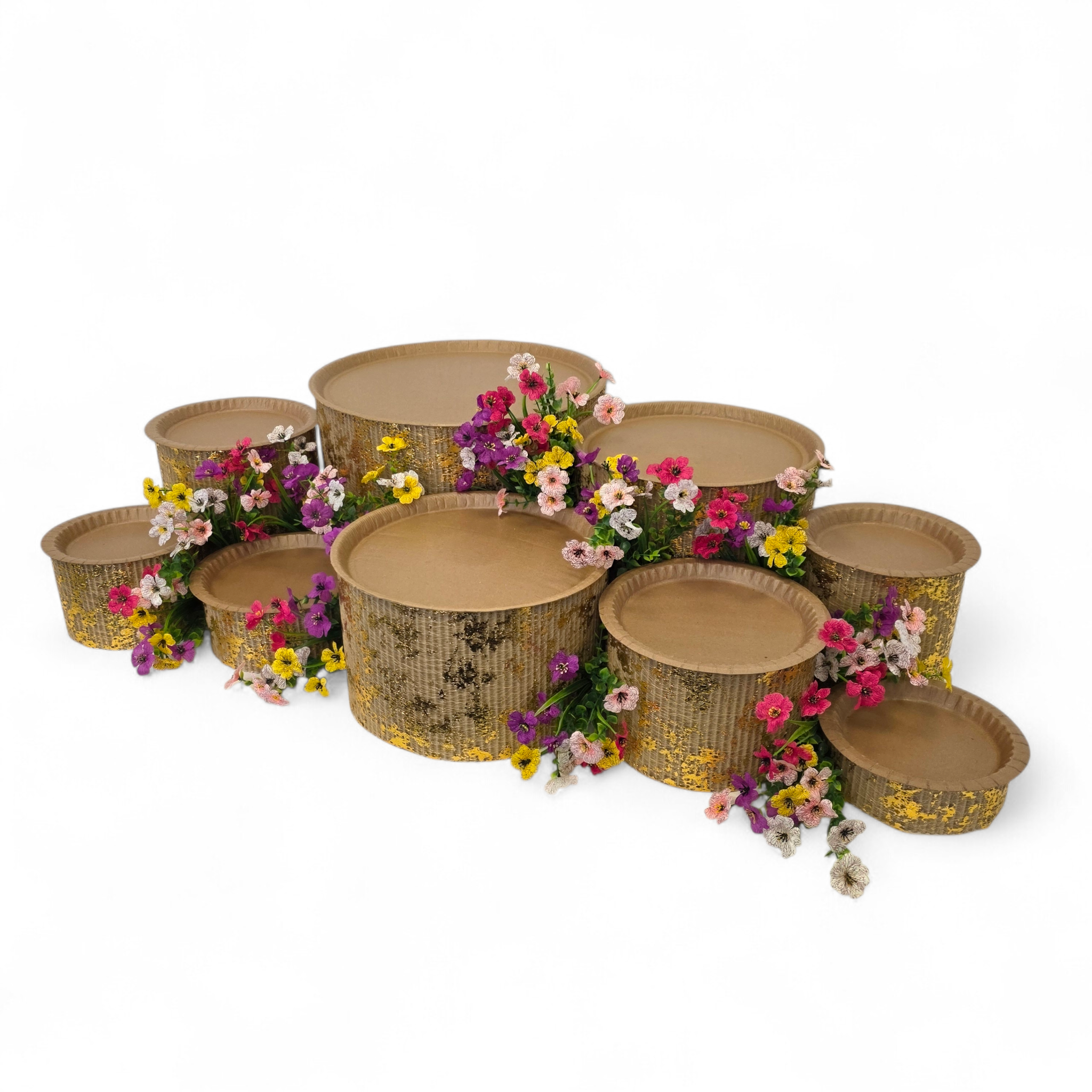 disposable grazing table kit with bright flower decorations