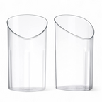 Two clear plastic dessert parfait shot cup on a white background