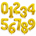Gold number balloons from 0 to 9 on a white background