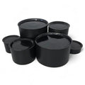 DIY grazing table kit wedding buffet with disposable black platters plinths front view - grazekits