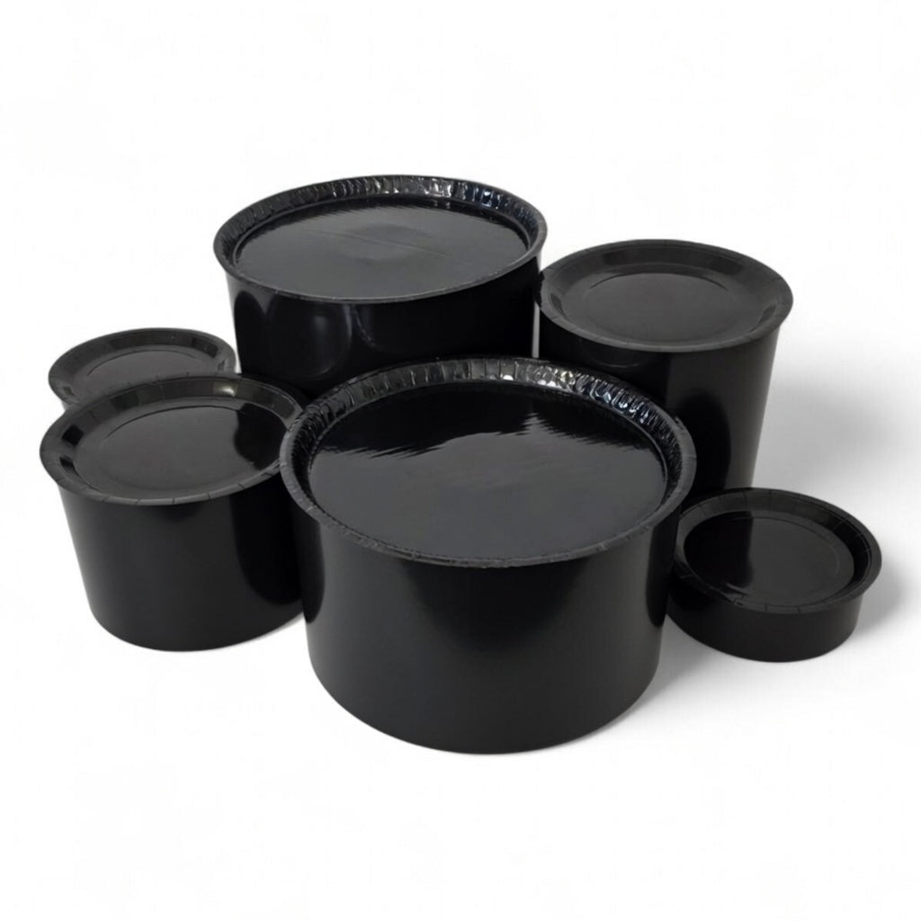DIY grazing table kit wedding buffet with disposable black platters plinths right view - grazekits
