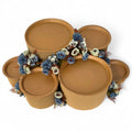 DIY grazing table kit with disposable natural platters plinths and blue steel flowers main view - grazekits