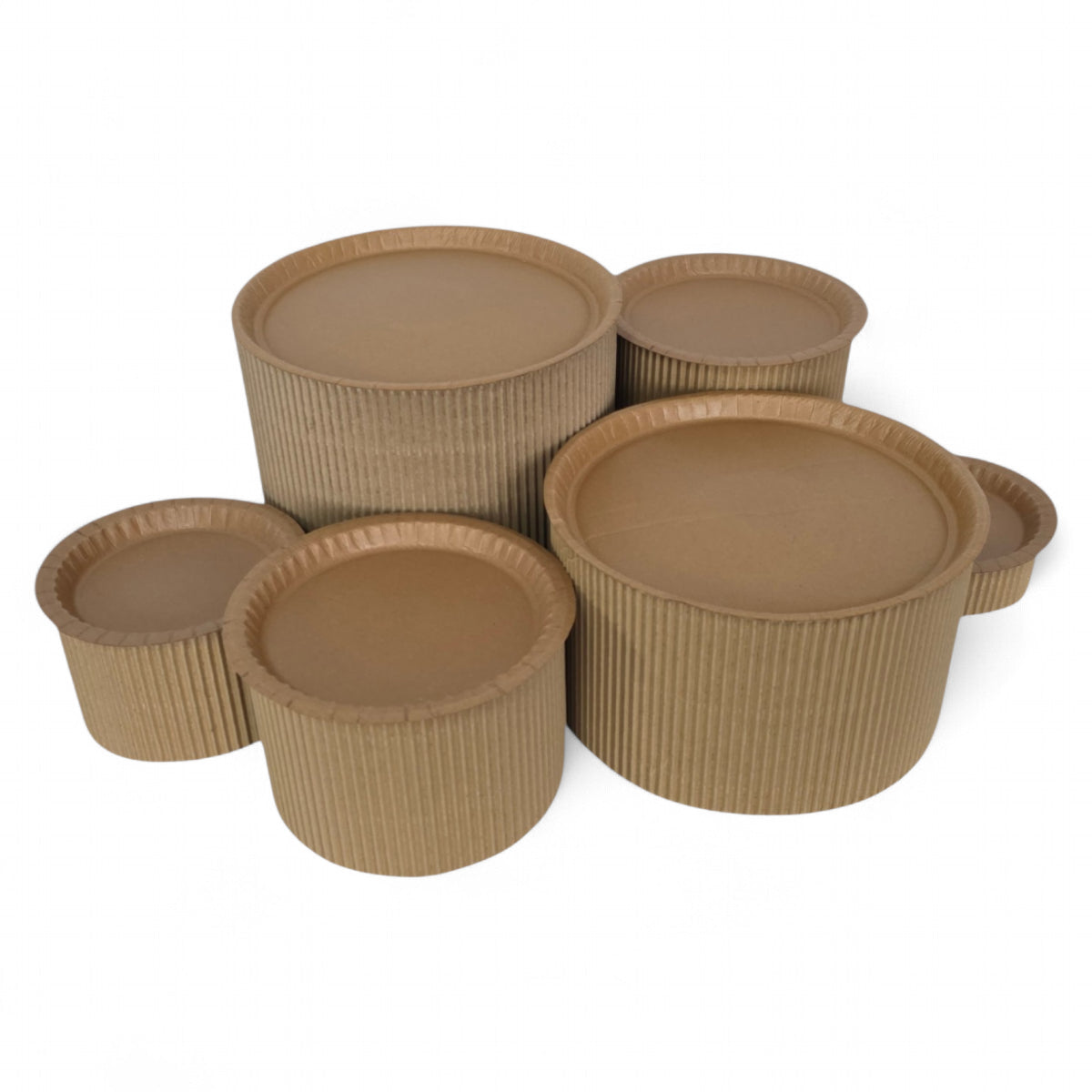 DIY grazing table kit with disposable natural kraft platters plinths front left view - grazekits
