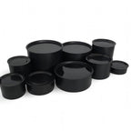 DIY grazing table kit wedding buffet with disposable black platters plinths left view - grazekits