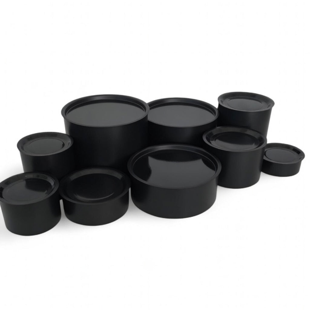 DIY grazing table kit wedding buffet with disposable black platters plinths left view - grazekits
