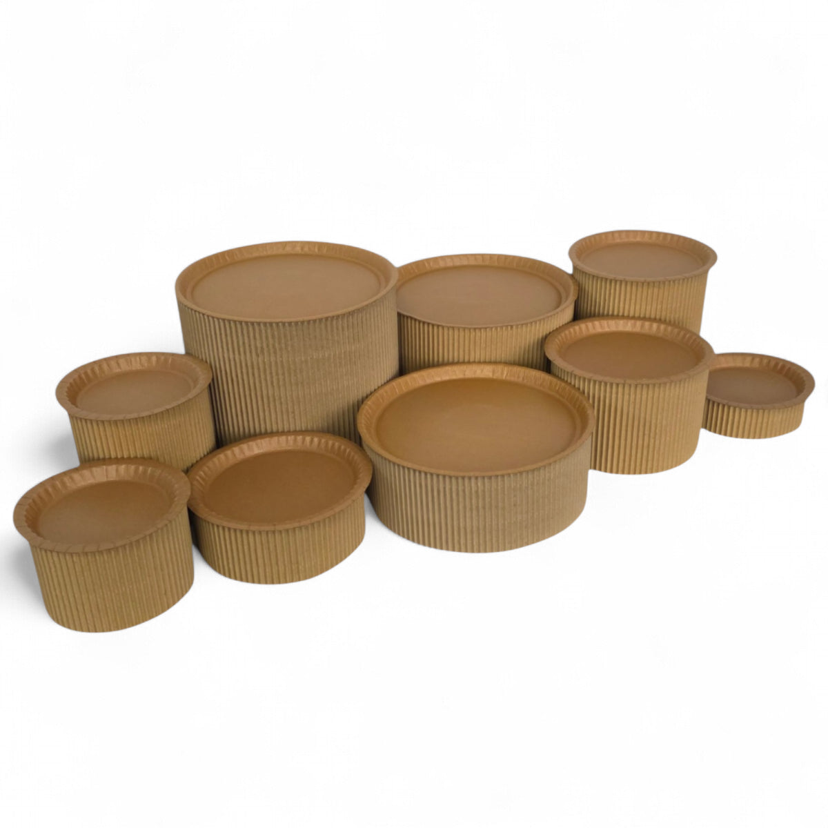 DIY grazing table kit with disposable natural kraft platters plinths front left view - grazekits