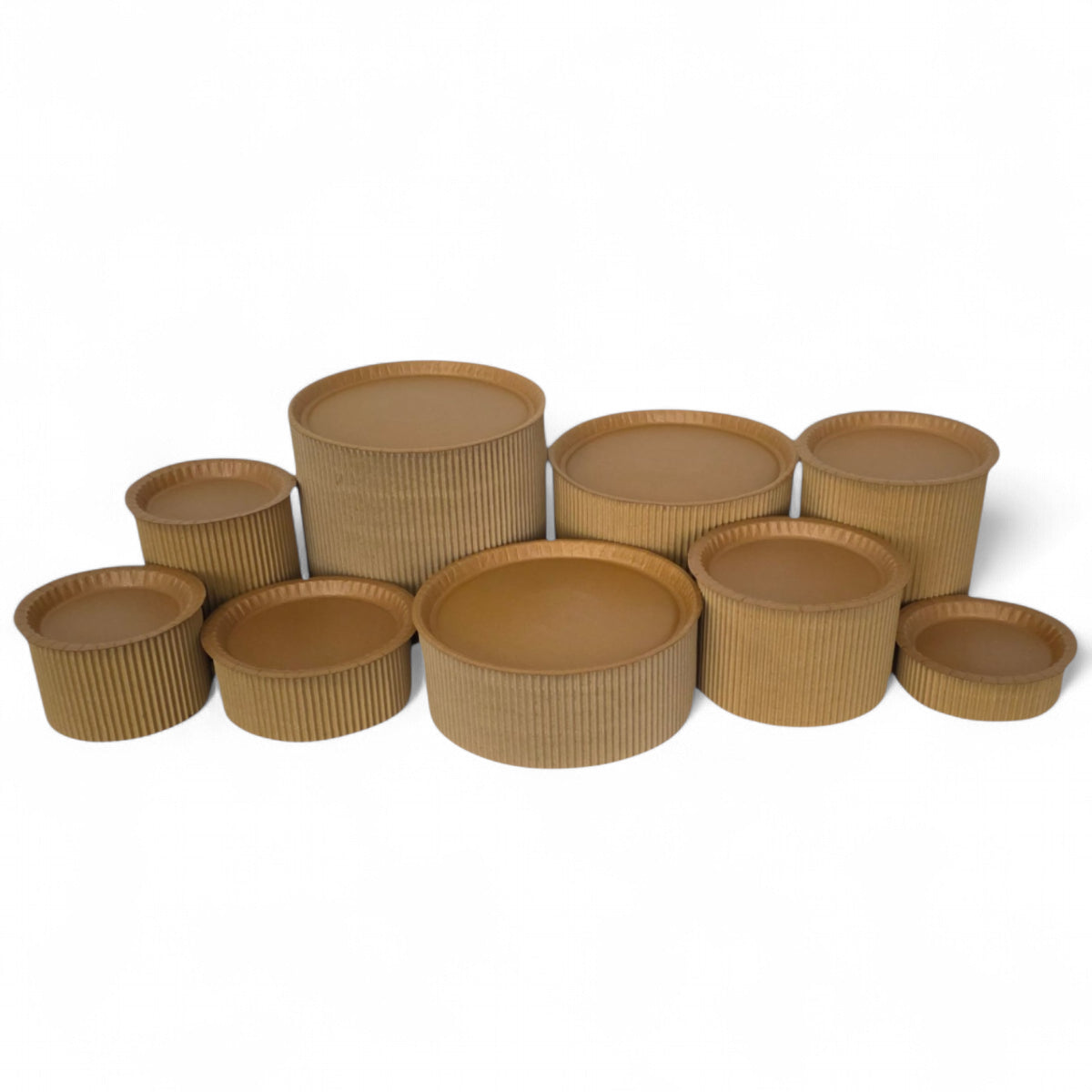 DIY grazing table kit with disposable natural kraft platters plinths front view - grazekits